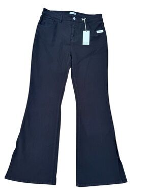 Blue Artemis Hi-Rise Bootcut Jeans Split Raw Hem Black Stretch Denim Size 14
